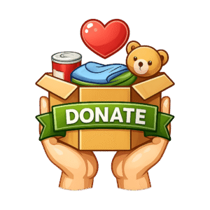Donation icon showing reusable items being donated as part of professional junk removal services in Brevard County, FL.