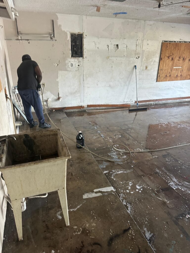 post-demolition floor cleaning and surface preparation during Palm Bay property cleanup