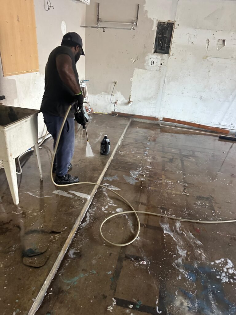 pressure washing and floor cleaning after debris removal in Brevard County