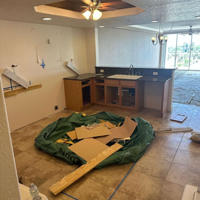 Kitchen area during interior demolition and material removal