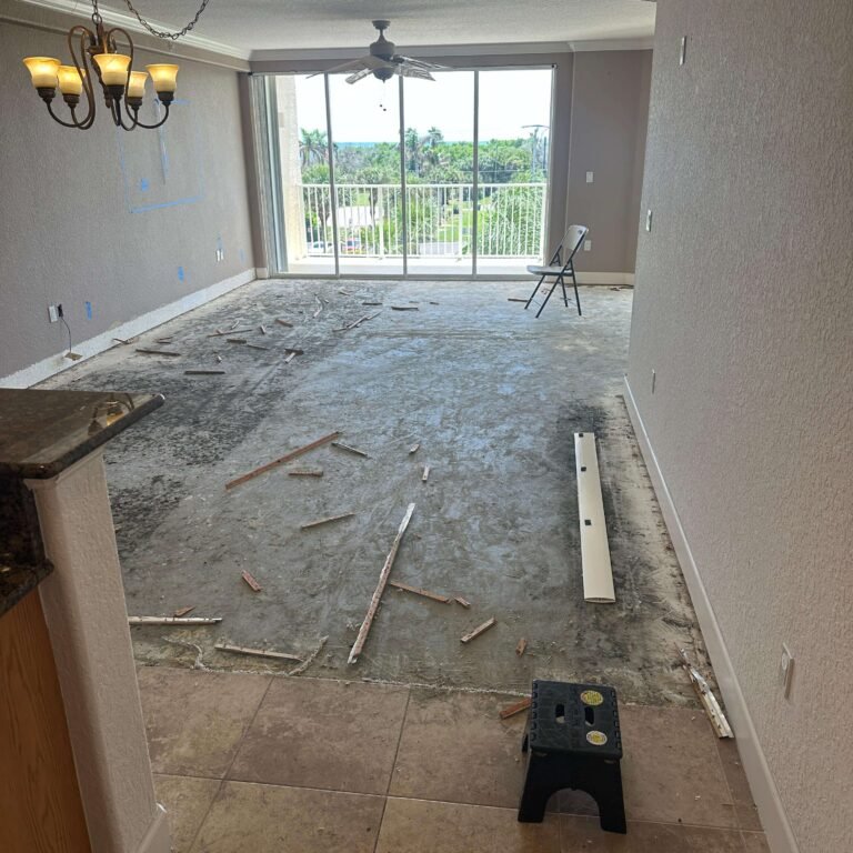 Living room floor stripped during interior renovation